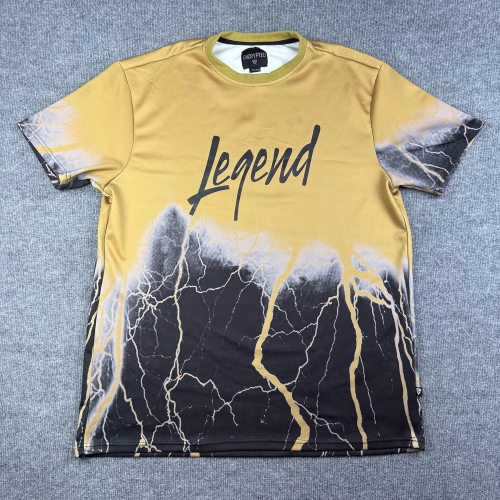 Encrypted Shirt Mens 5XL Gold Legend Lightning All Over Graphic Tee‎ Stretch